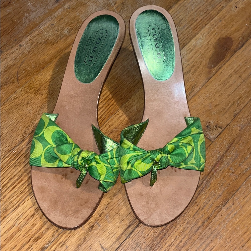 Coach Green Patterned Bow Sandals